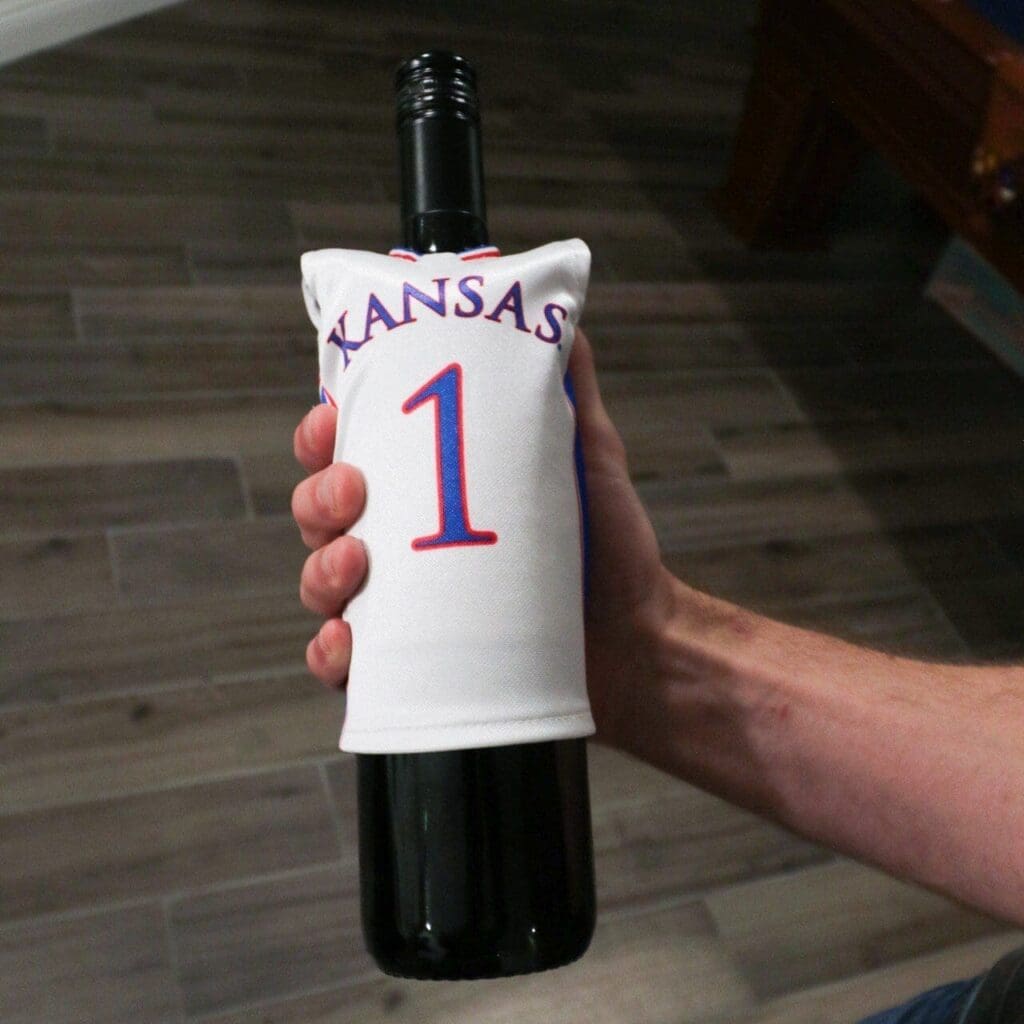 kansas basketball miniature sports jersey wine bottle cover